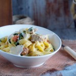Makaron z kurczakiem, cukinią i szpinakiem / Chicken, zucchini and spinach pasta